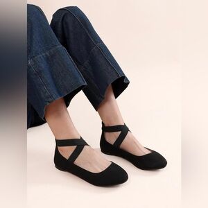 Dream Pairs Women's Leather Flats Size 11 Sole Stretchy Black Sandals Shoes